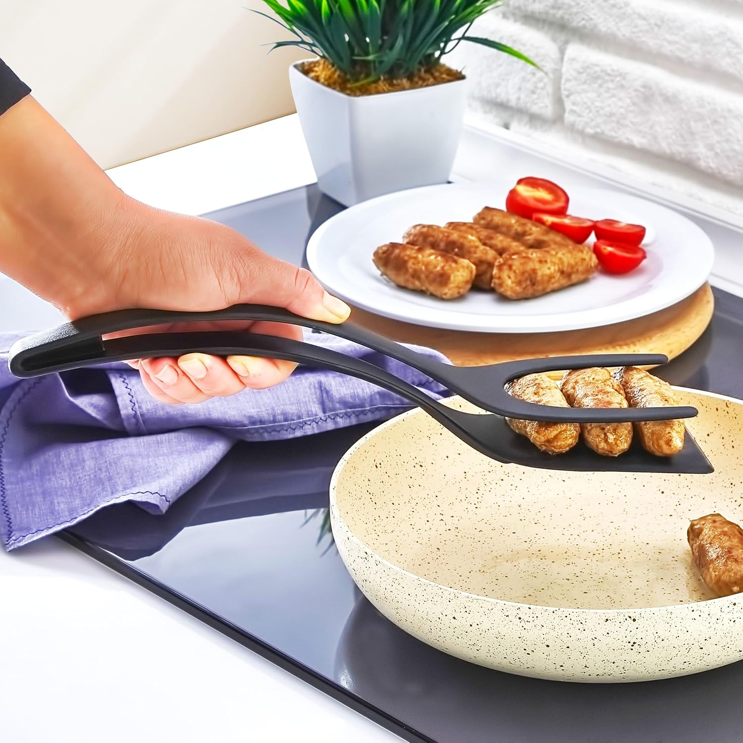 A1 Maşalı Spatula, Köfte Tavuk Balık Et Yumurta Krep Spatulası, Teflon Maşalı Spatula