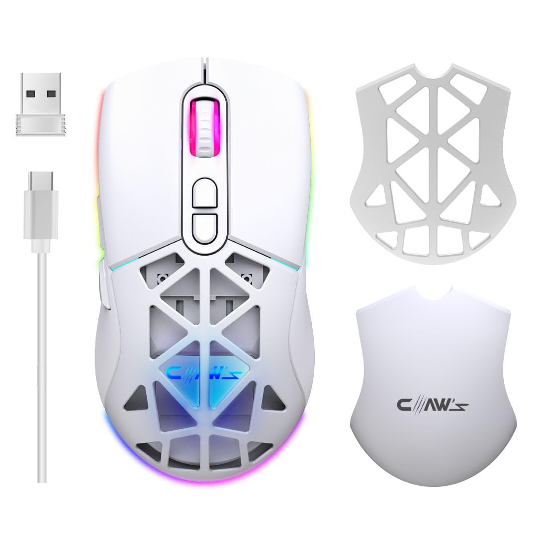 Claw's Nexus Air Kablosuz 10000 Dpi Pixart PMW3325 Sensör Makro Yazılımlı & Değiştirilebilir Kapaklı RGB Kablosuz Gaming Mouse - Beyaz