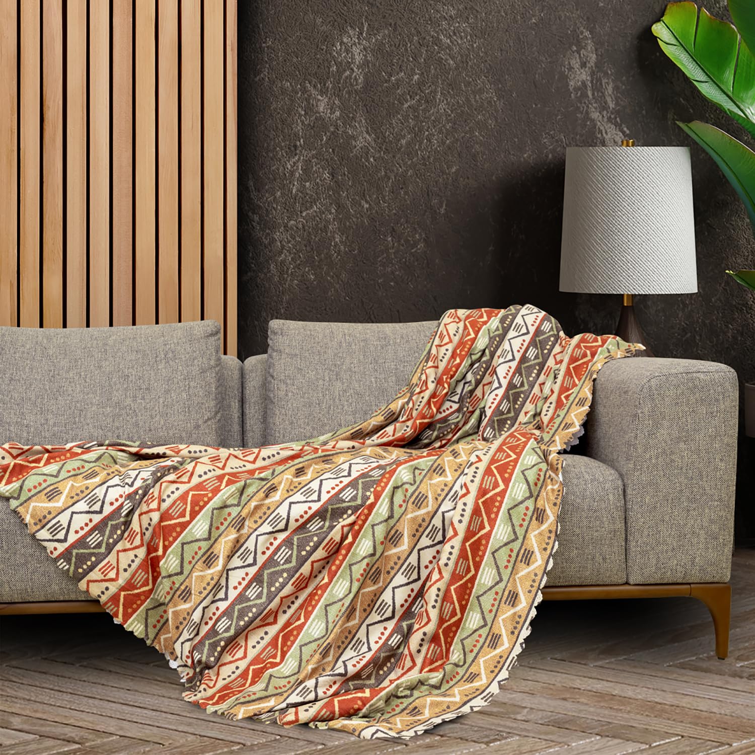 LATUDA CONCEPT SoftMicro Boho Etnik Desenli Mikrofiber Koltuk Örtüsü ve TV Battaniyesi, Koltuk Şalı,