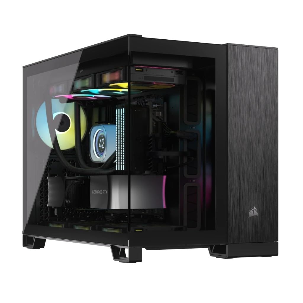 CORSAIR 2500X Small-Tower mATX Çift Bölmeli PC Kasası - Sertleştirilmiş Panoramik Cam - Ters Bağlantı Anakart Uyumlu - Vantilatör Dahil Değildir - Siyah/Obsidyen Alüminyum