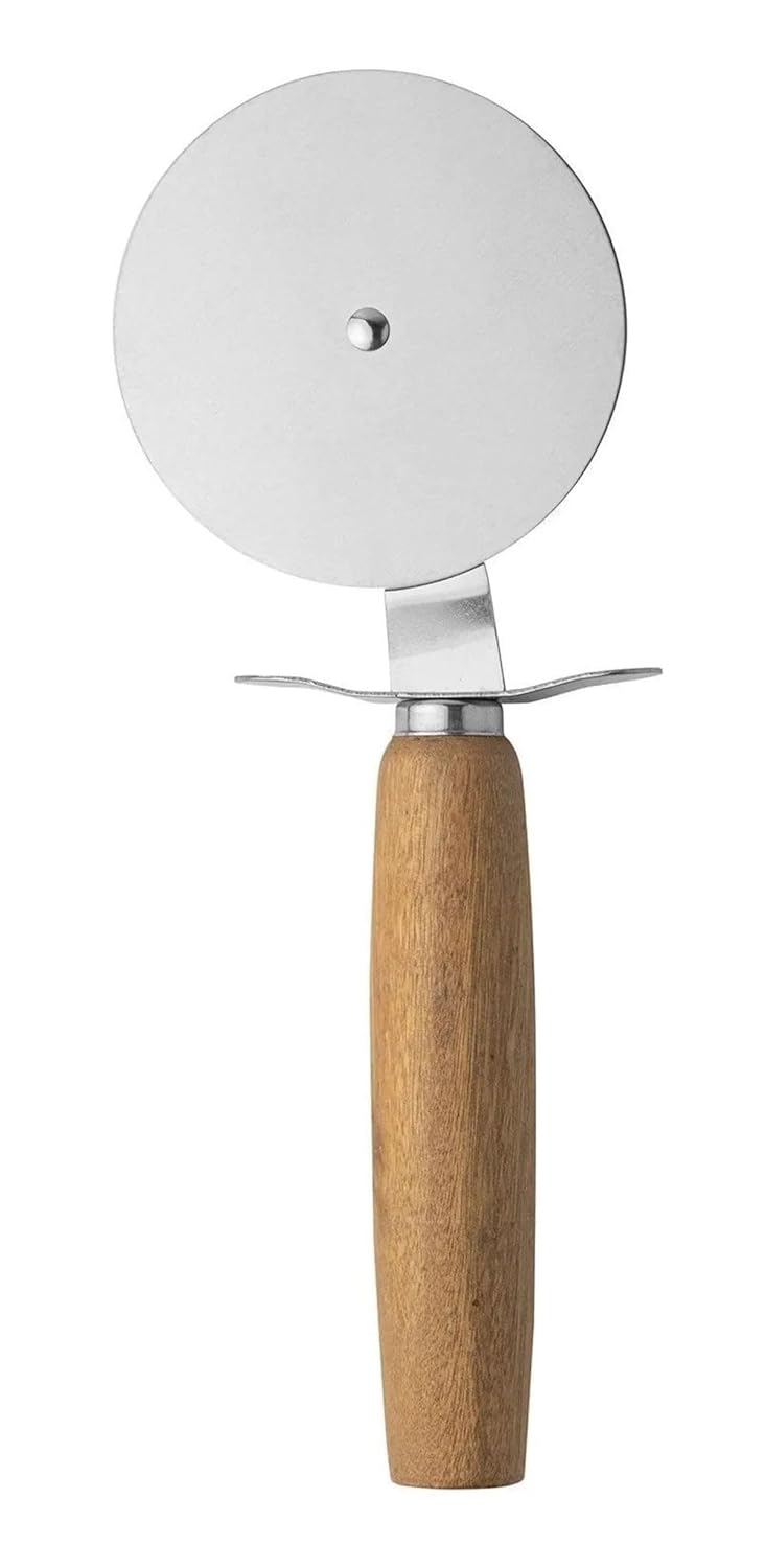 Busstier Ahşap Saplı Paslanmaz Çelik Hamur Kesici, 20 cm Pizza Ruleti, Mutfak İçin Pratik Aksesuar