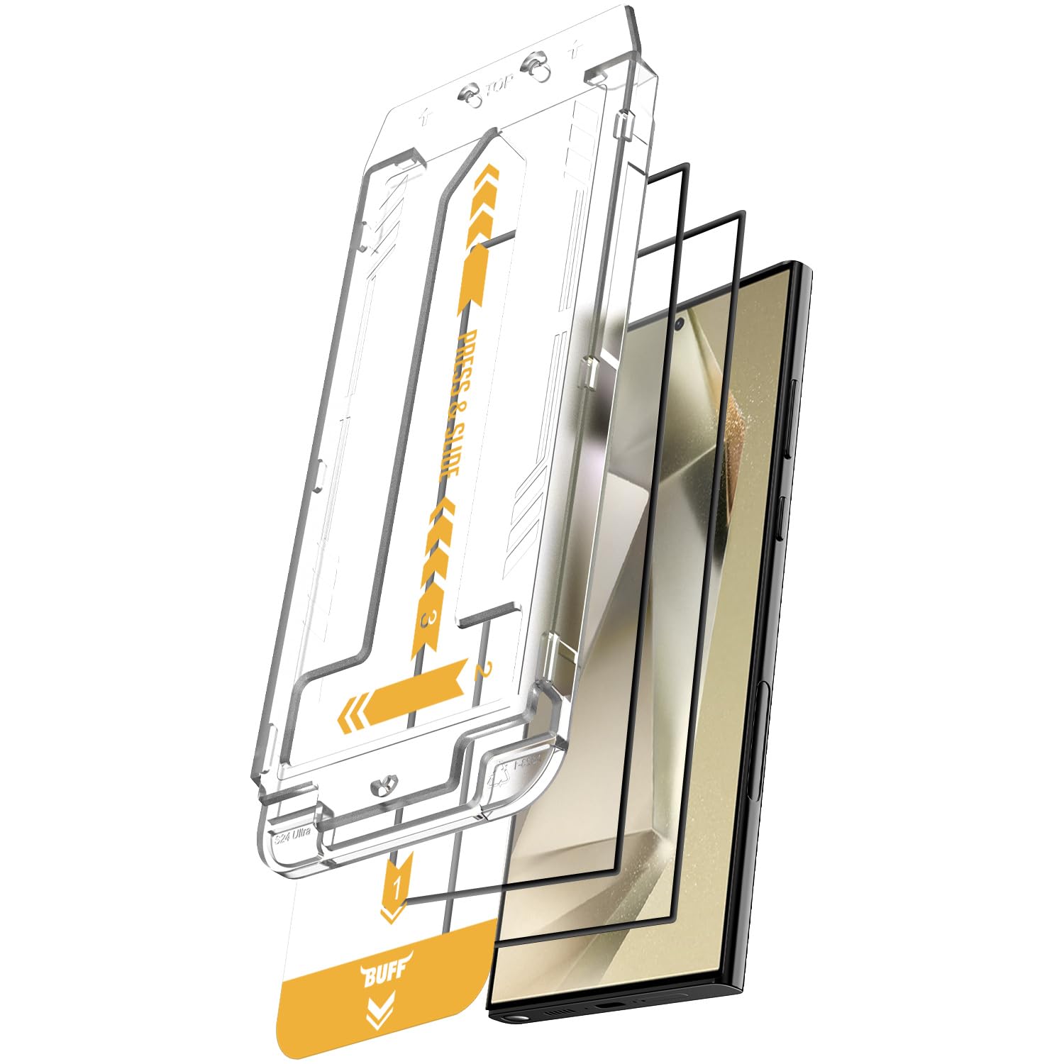 BUFF LABS Galaxy S24 Serisi İle Uyumlu 5D EasyFit 2 Adet Kolay Uygulama Aparatlı Ekran Koruyucu Temperli Cam (S24 Ultra)