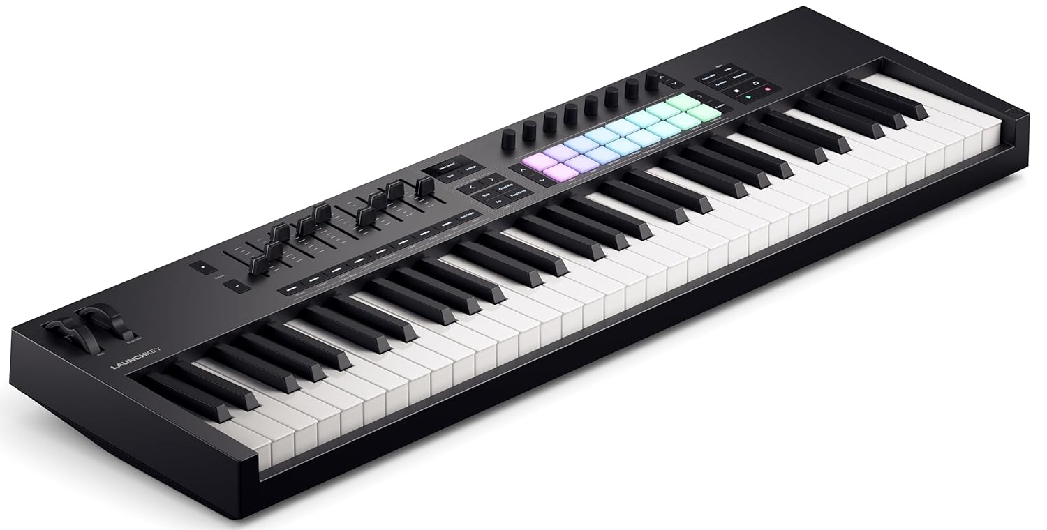 Novation Launchkey 61 [MK4] 61 Tuşlu Yarı Ağırlıklı, USB, MIDI Klavye Kontrolörü, DAW Entegrasyonu ile. Akor ve Ölçek Modları, 8 Davul Pedi ve Arpejjatör, Müzik Prodüksiyonu için Yazılım Paketi Dahil