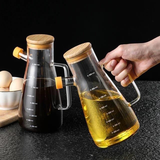 Mithra Life 2 Adet Bambu Kapaklı Borosilikat Cam Yağdanlık 900 ml MIT1071