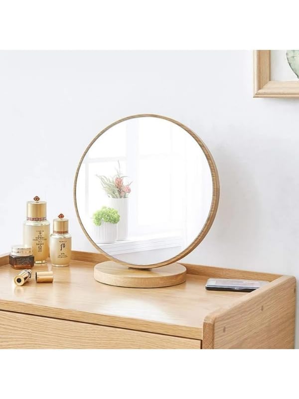 UNİCHROME Şık Tasarım Menteşeli Eğimi Ayarlanabilir 13 cm Yuvarlak Masaüstü Ahşap Makyaj Aynası