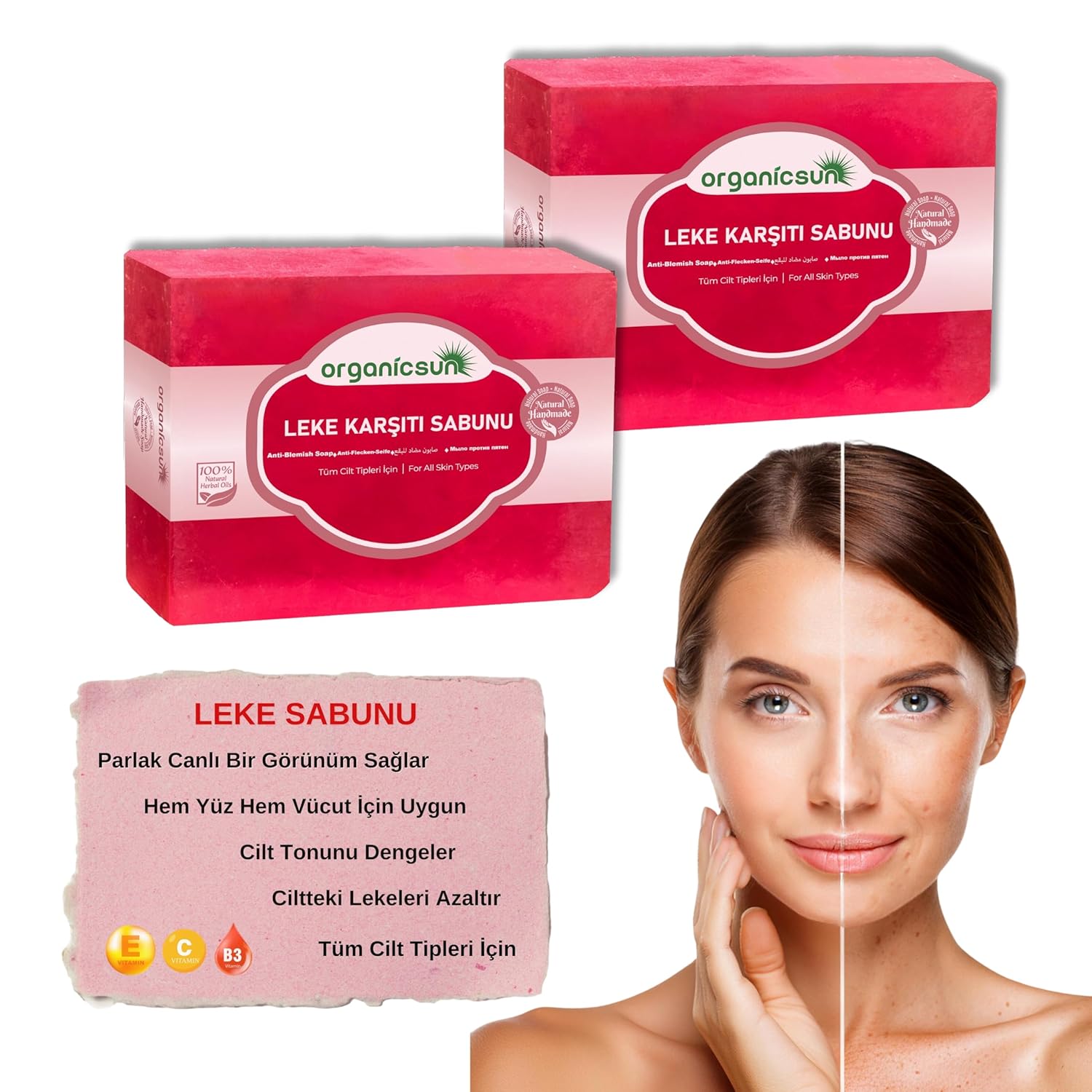 Organicsun Doğal Leke Karşıtı Sabun 140 Gr x 2 Adet Tüm Cilt Tipleri İçin Cilt Lekelerine Karşı