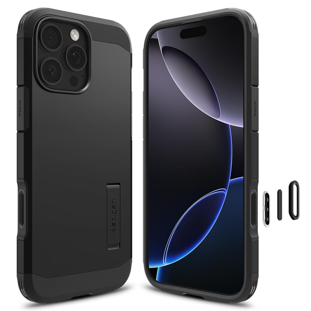 Spigen iPhone 16 Pro Max ile uyumlu Ekstra Dayanıklı MagSafe Kılıf Tough Armor Ai T Force Kamera Butonu Hava Kanalı Teknolojisi Askeri Sınıf Koruma KickStand'lı Black Çift Katman Kapak - ACS08503