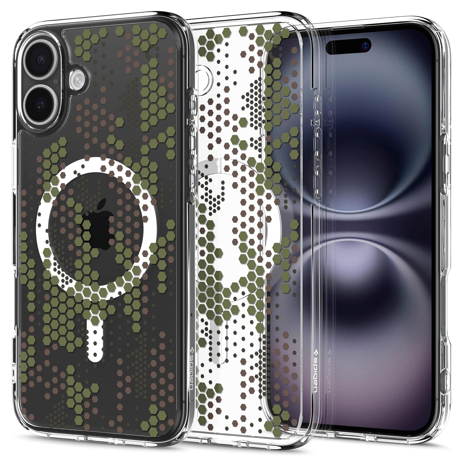 Spigen iPhone 16 Plus ile uyumlu ince MagSafe Kılıf Ultra Hybrid Sararma Karşıtı DuraClear Hava Kanalı Teknolojisi Askeri Sınıf Koruma MagFit Digital Camo Tasarım Kapak - ACS08080