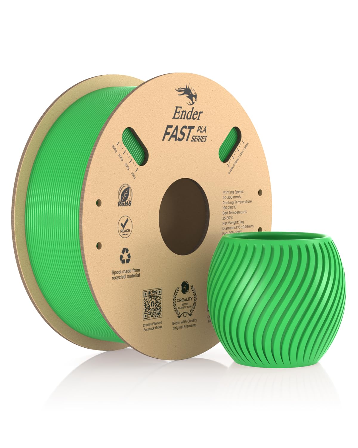 Creality Ender Fast PLA Filament 1,75 mm, 3D Yazıcı Filament 300 mm/sn'ye kadar Yüksek Hız, Geri Dön