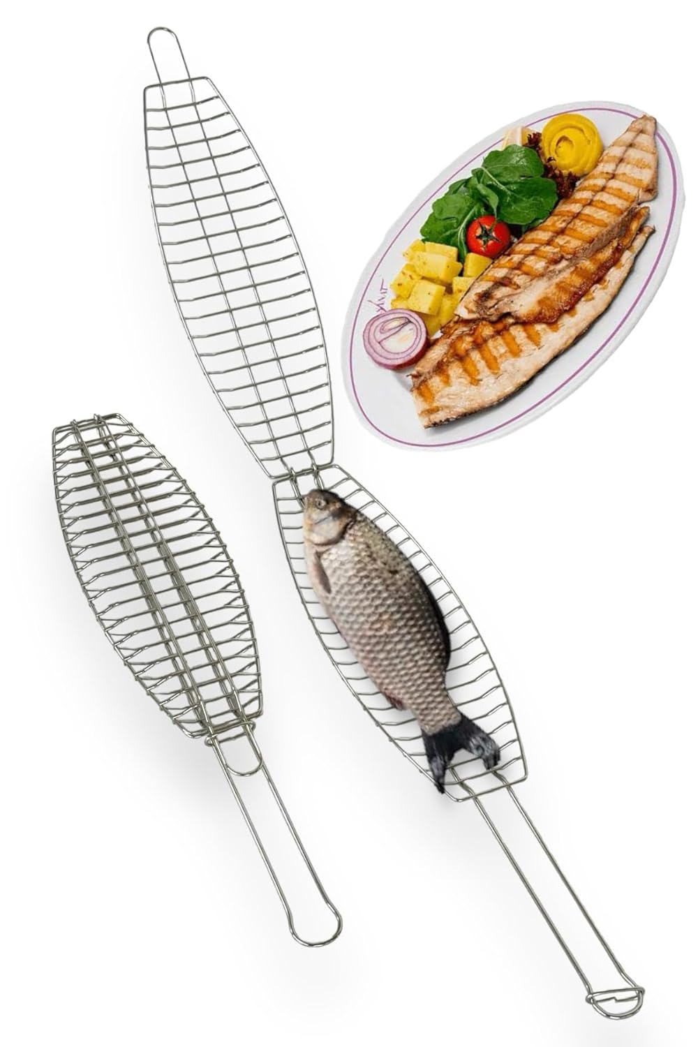 pratikoutdoor Paslanmaz 304 Krom Çelikten Balık Izgarası 43x15x2cm