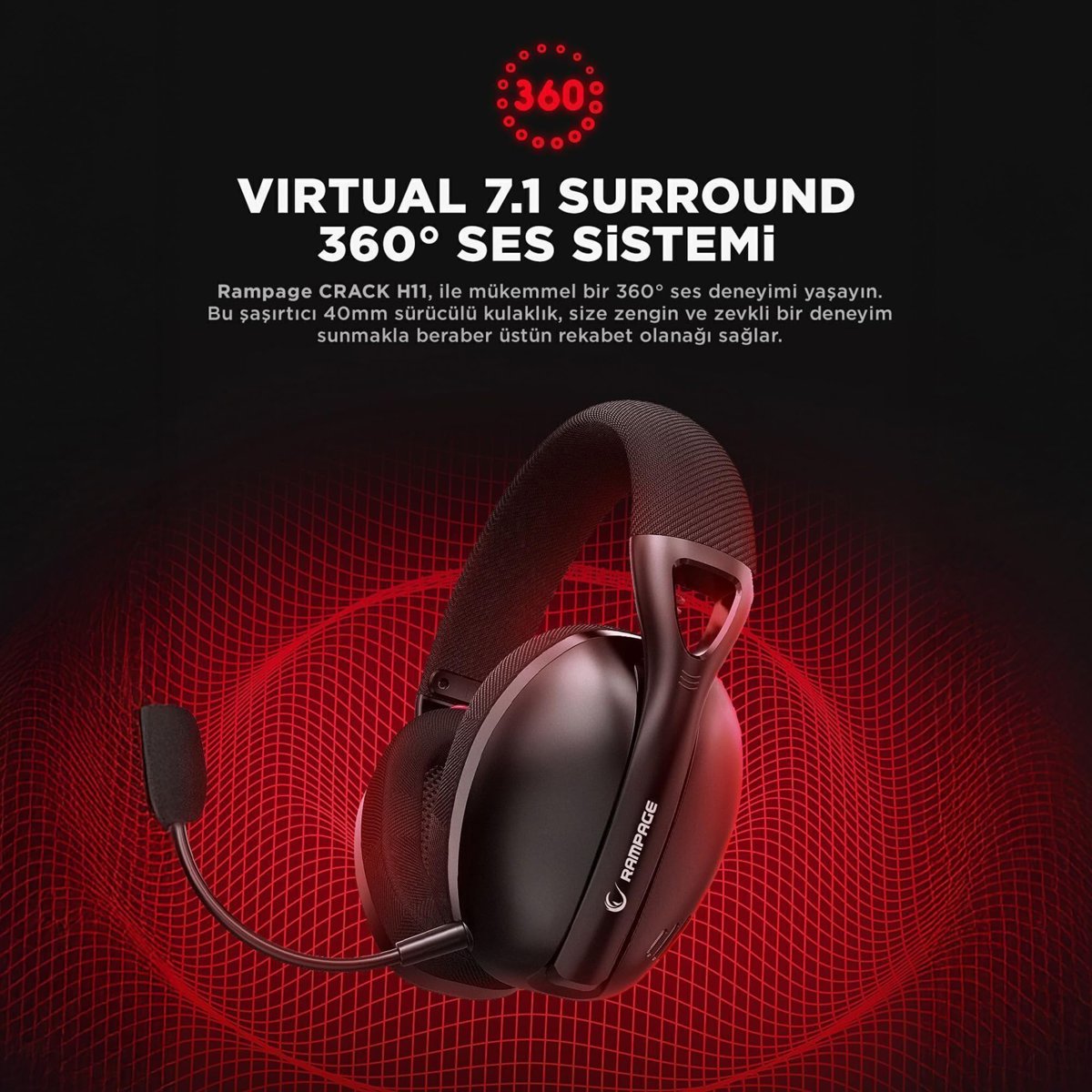 Rampage Crack H11 Siyah Wireless 2.4G+ Bluetooth Mikrofonlu Oyuncu Kulaklığı