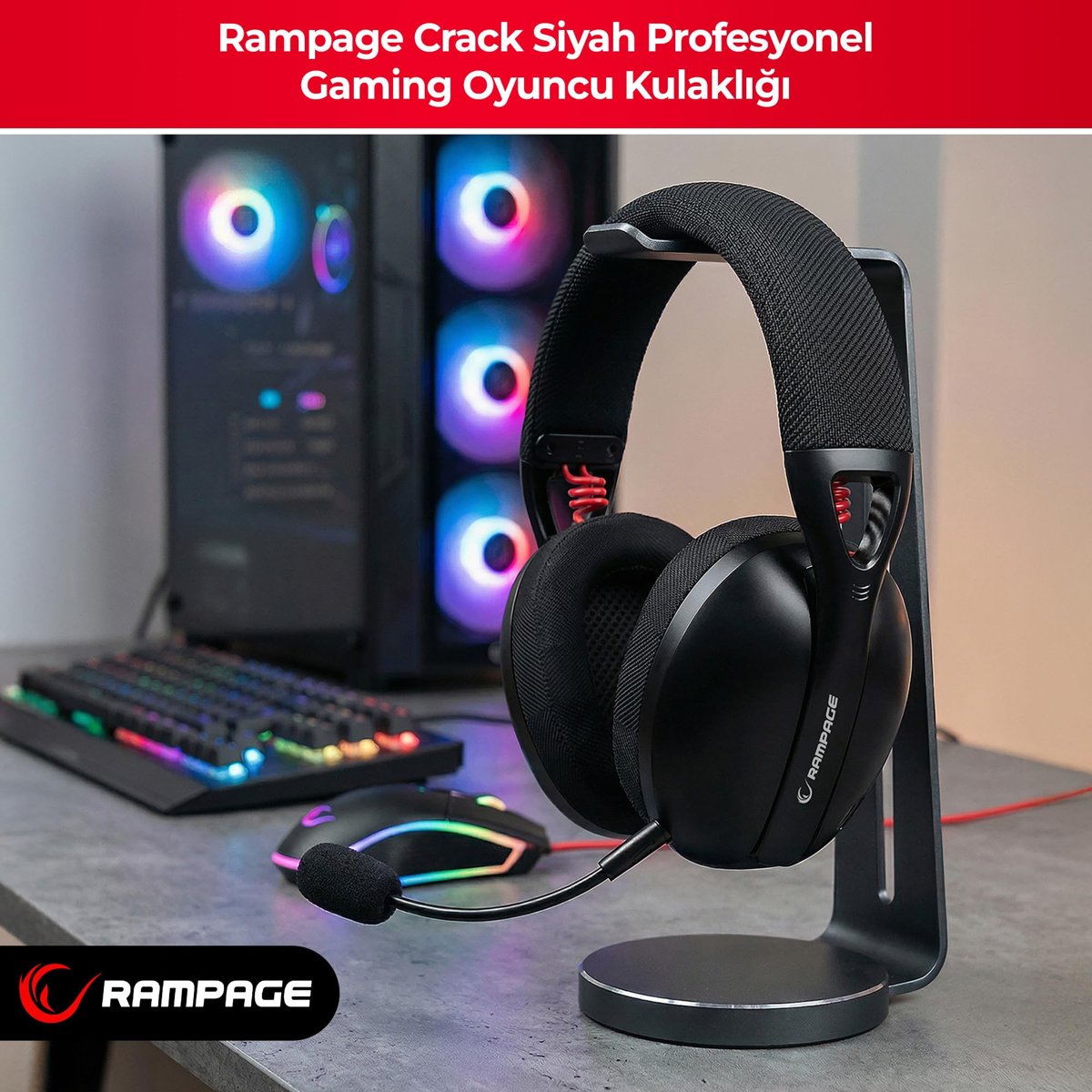 Rampage Crack H11 Siyah Wireless 2.4G+ Bluetooth Mikrofonlu Oyuncu Kulaklığı