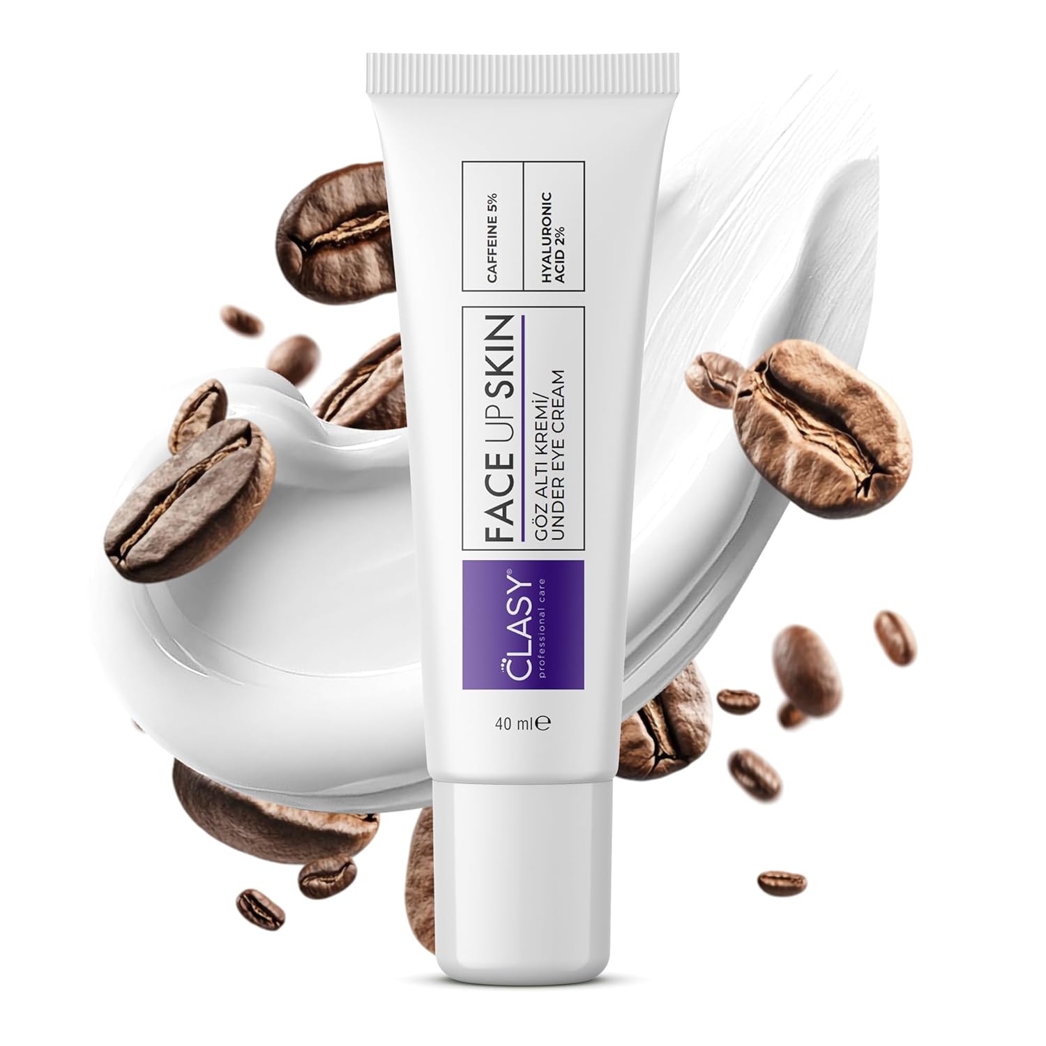 CLASYCARE Göz Altı Kremi - Kafein%5 + Hyaluronik Asit%2 - Morluk, Torba ve Şişlik Karşıtı Göz Kremi - Kırışıklık, İnce Çizgi ve Göz Altı Aydınlatıcı Krem, 40 ml