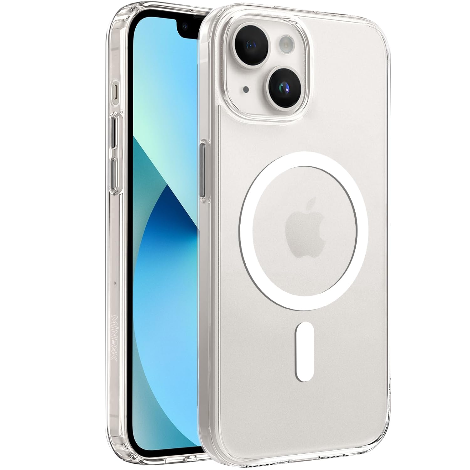 Minesk iPhone 13/14 için MagSafe ile Uyumlu SuperMatt Serisi Arkası Parmak izi Tutmayan Sert Mat Polikarbonat Kenarları Tpu Silikon Metal Tuşlu Premium Şeffaf Kılıf Kapak (Manyetik, 13-14)
