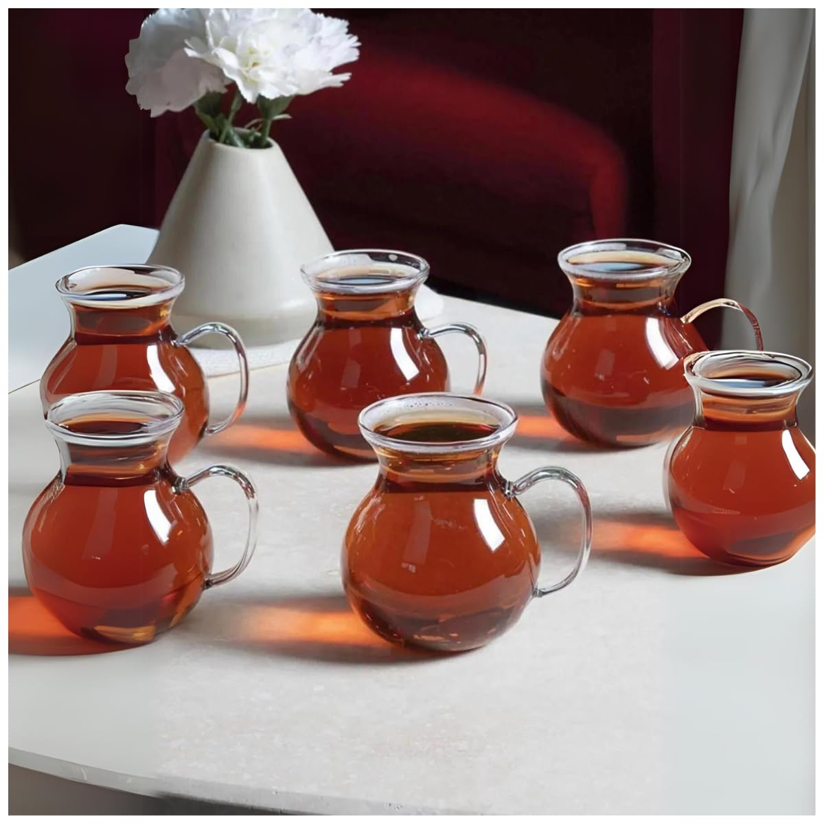 6’lı Borosilikat Cam Çay Bardağı - Geniş Hazneli Isıya Dayanıklı Cam Çay Bardağı Seti