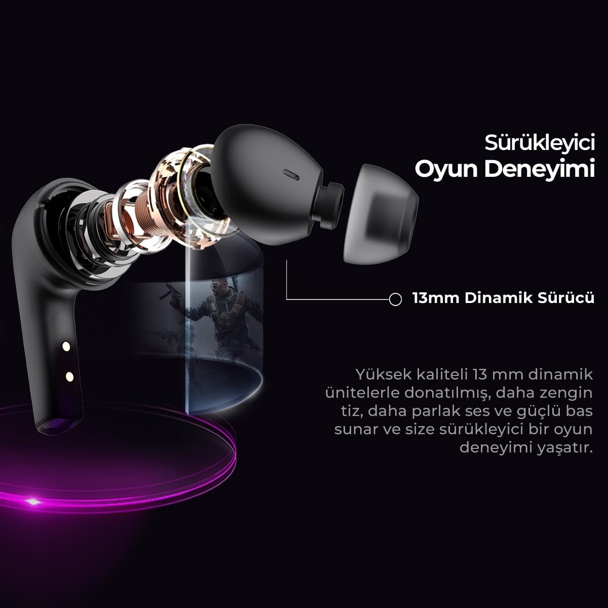 Havit TW970 TWS RGB Gaming Bluetooth Kulaklık - 2.4GHz ve Bluetooth Modu (Beyaz)