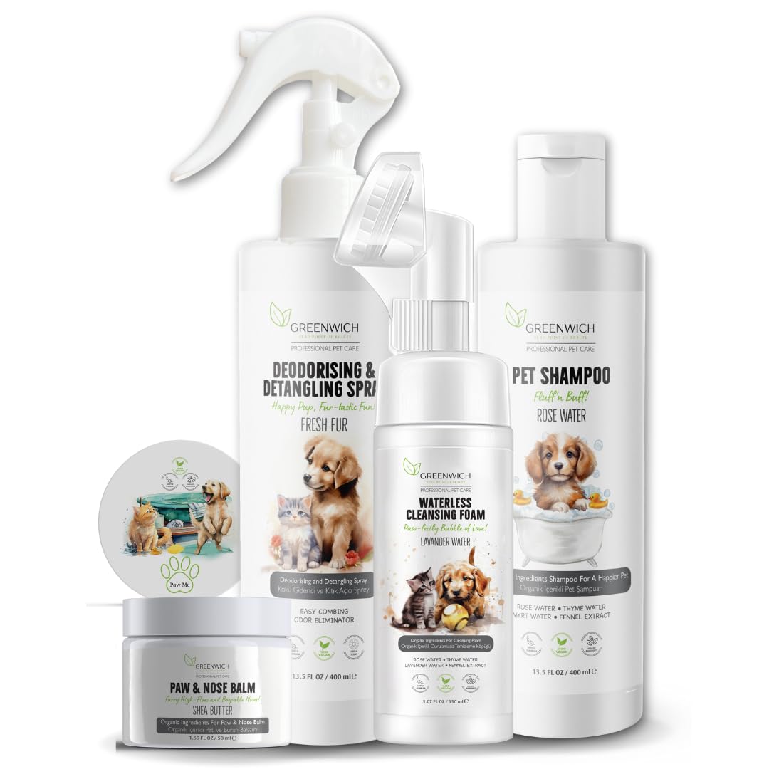 Kuyruk Sallayan Bakım Seti | Şampuan | Pati Burun Balm | Tüy Açıcı Sprey | Pati Köpük | Kedi Köpek