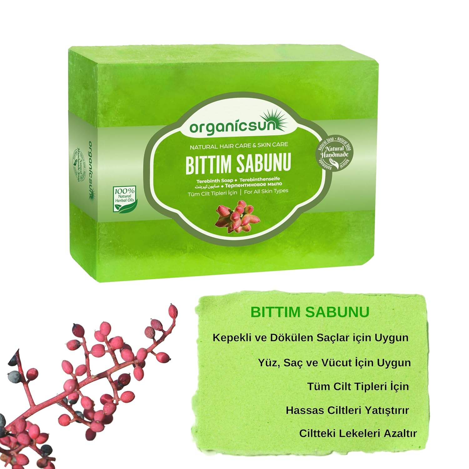 Organicsun Doğal Bıttım Sabunu 140 Gr Saç Dökülmesine Karşı Tüm Saç ve Cilt Tipleri İçin