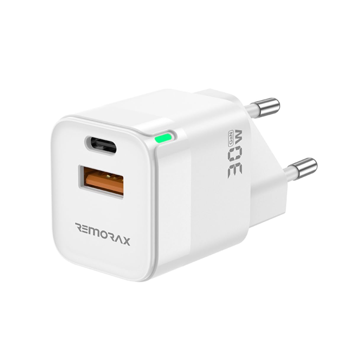 REMORAX Qbic PD 30Watt GaN Hızlı Şarj Aleti, A + C Girişli, Beyaz