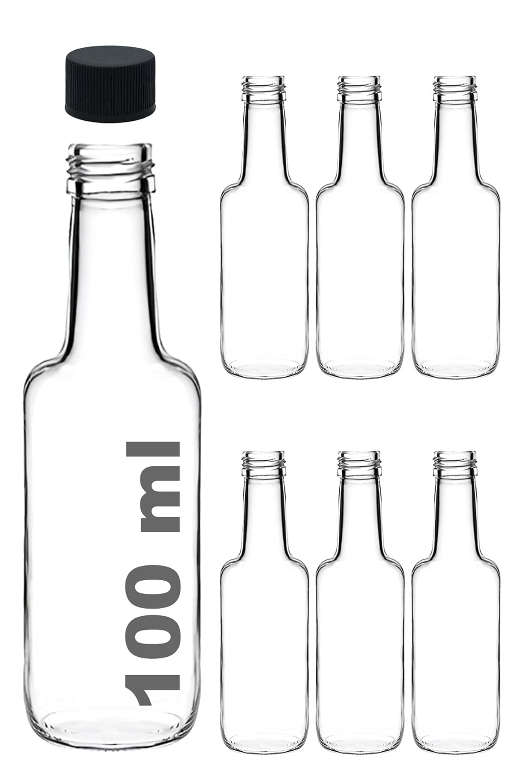 Afracam 100 ml Şeffaf Standart Sosluk 100 cc Sızdırmaz Kapaklı Cam Şişe (6)
