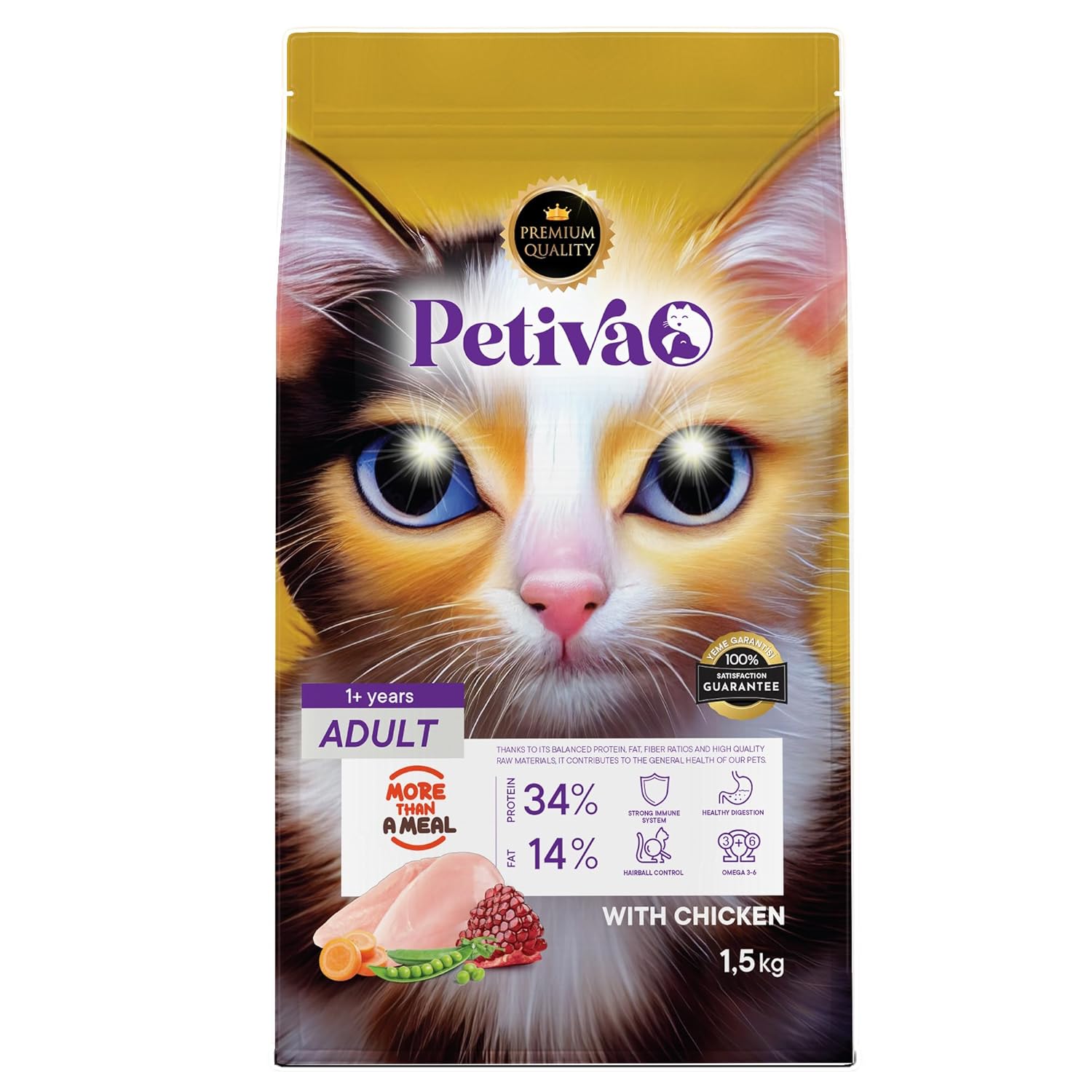 Petiva Yetişkin Kediler İçin Tavuk Etli Kuru Kedi Maması (1.5 Kg, Tavuk)