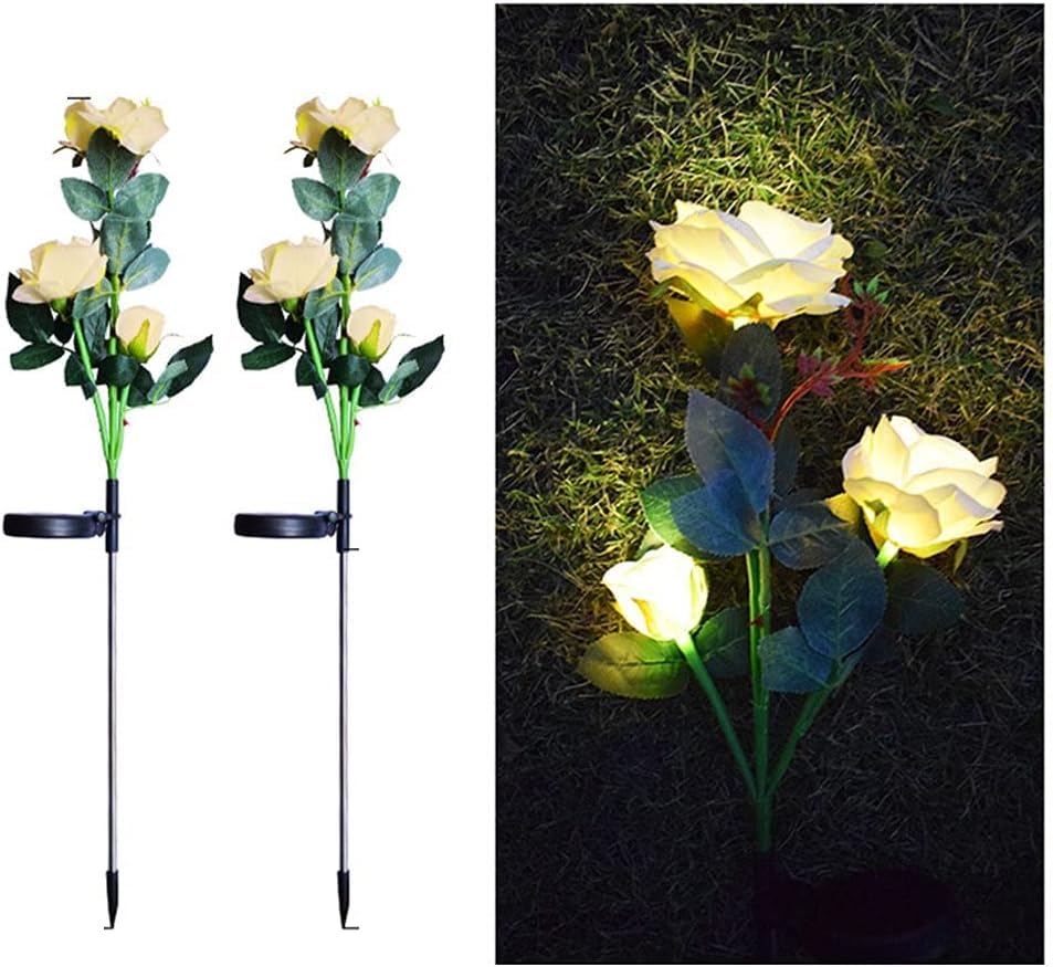 forlife 2 Adet Solar Güneş Enerjili, Sarı Gül Dalı, Gerçekliği Artırılmış, Bahçe Aydınlatması, Patika, Veranda, Balkon, Havuz Kenarı, Peyzaj Süslemeleri İçin,Su Geçirmez, Beyaz Led, 80 CM Büyük Boy