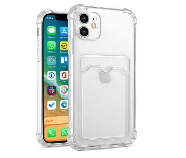 Ehr. iPhone 12 Uyumlu Kamera Korumalı Kartlıklı Lüx Yumuşak Silikon Kılıf (Şeffaf, iPhone 12)