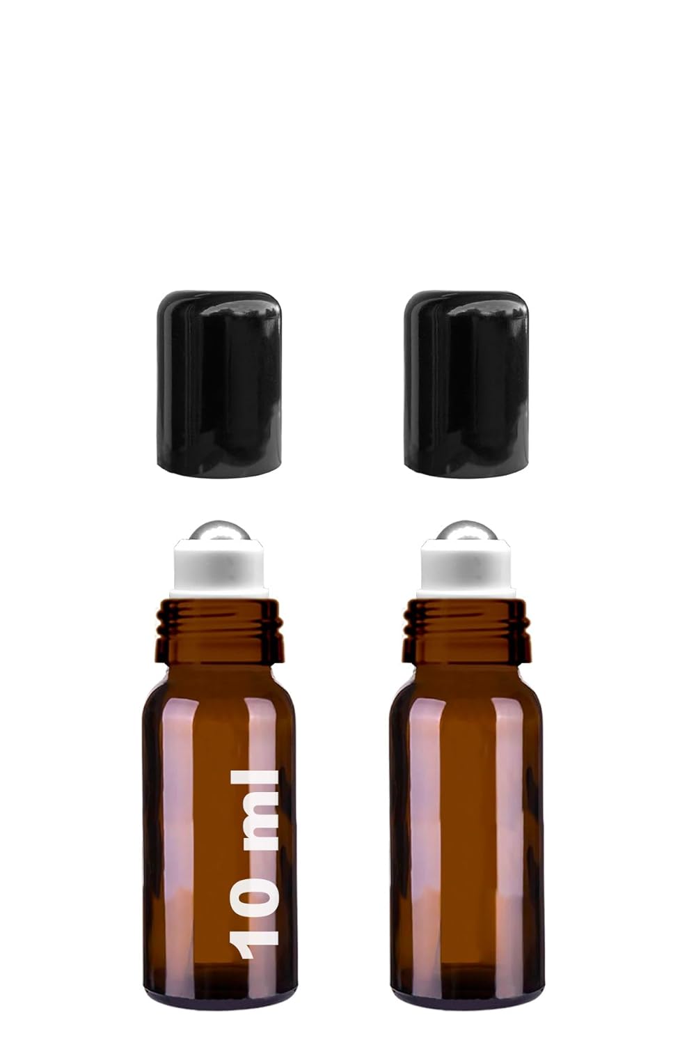 Afracam 10 ml Çelik Roll On Şişesi 10 cc Sızdırmaz Siyah Kapaklı Cam Şişe 2 Adet (Amber, 10)