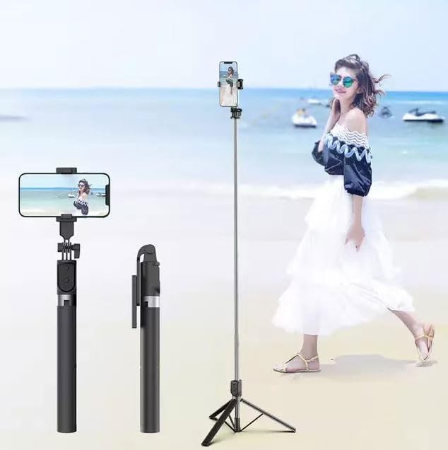 Coverzone Bluetooth Kumandalı Telefon Tripodu – Ayarlanabilir Yükseklikli Selfie Çubuğu, Masaüstü ve Portatif Tasarım, Ev, Stüdyo, Tatil, Kamp ve Dış Mekan Çekimleri İçin Uygun P170