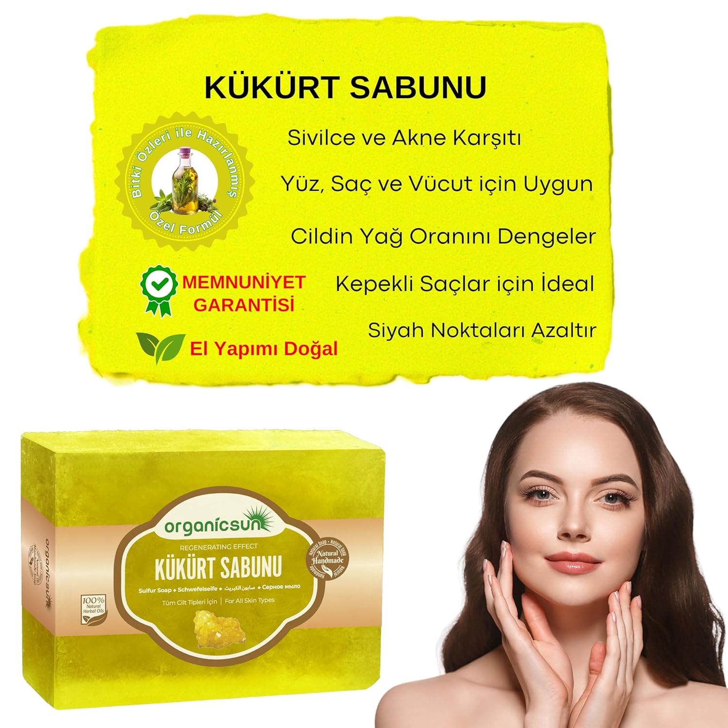 Organicsun Doğal Kükürt Sabunu 140 Gr Tüm Cilt Tipleri İçin Antioksidan ve Hücre Yenileyici Etkili