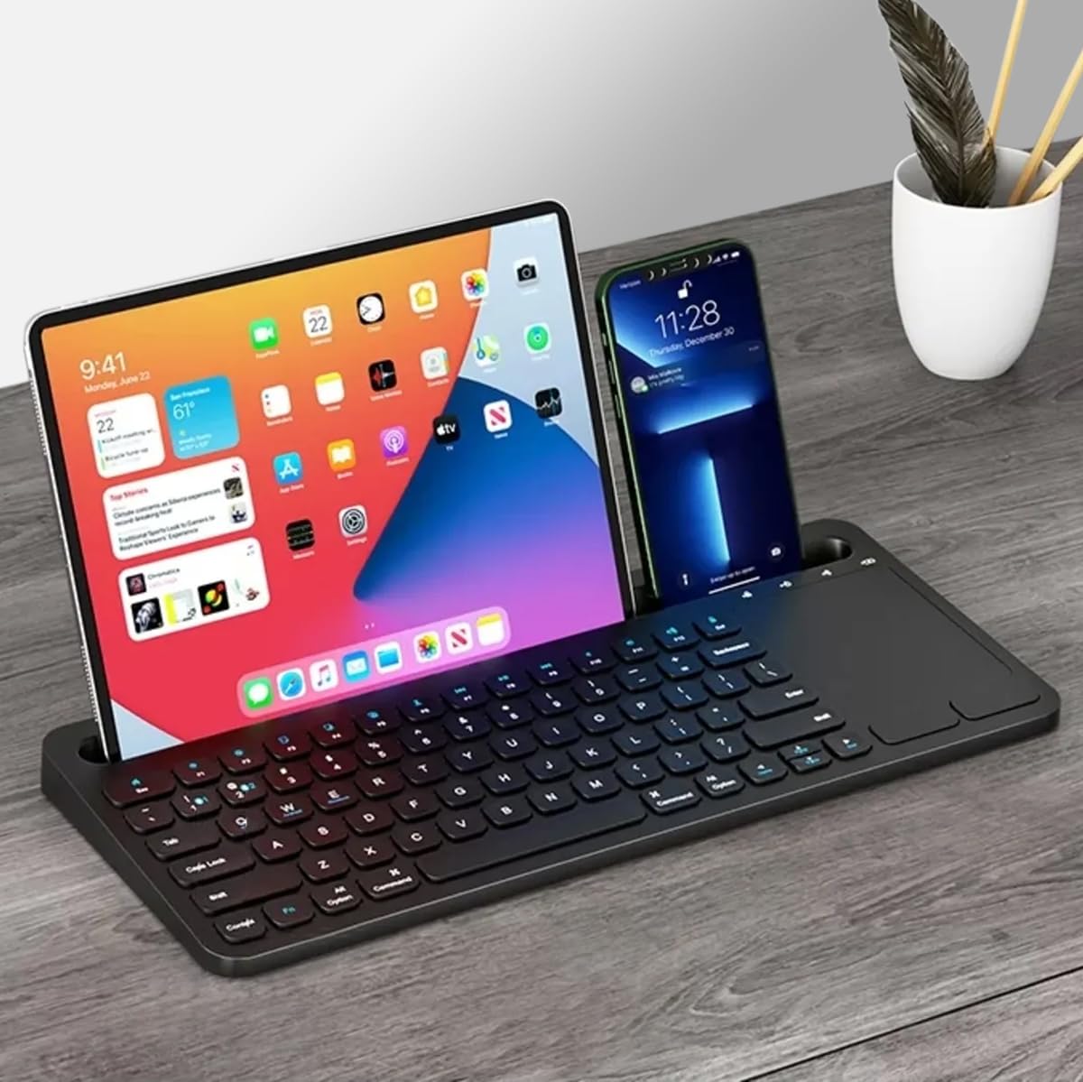 Coverzone Şarjlı Bluetooth TouchPad Klavye Dual Bağlantı iPad Pro ile uyumlu 12.9 Uyumlu Hızlı ve Kolay Kablosuz Bağlantı Tablet ve Telefon ile Kullan Türkçe Q Klavye ZR731
