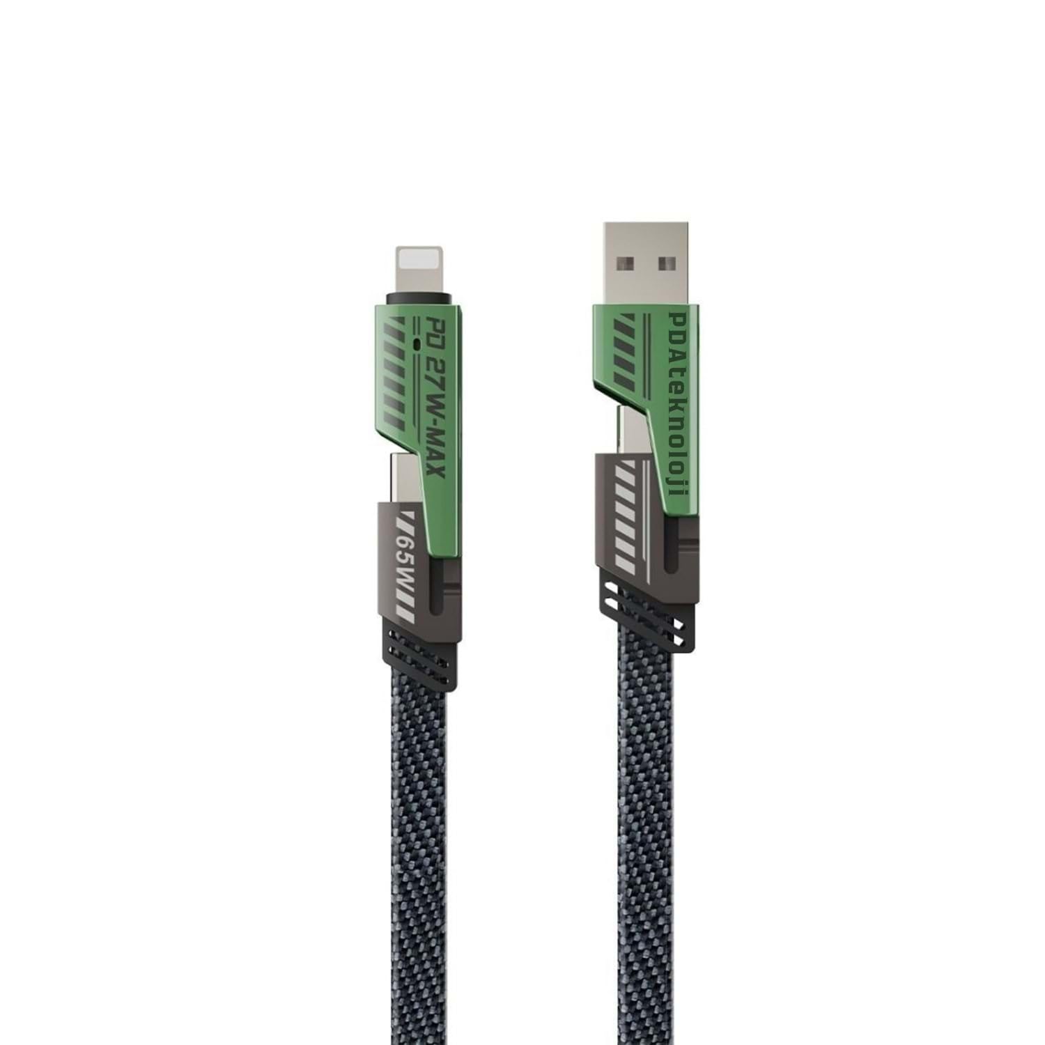 PDAteknoloji 2 in 2 65w USB Type-C ve Lightning ile Uyumlu Örgülü Şarj Ve Data Kablosu - 1.5m Siyah AZ-B10th (CAR PLAY DESTEKLER)