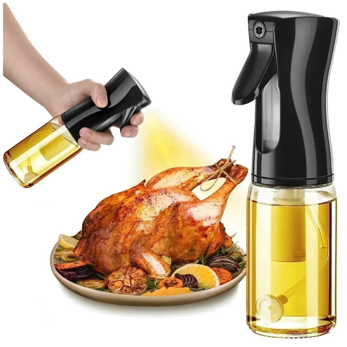 Sprey Yağdanlık Cam Şişe Yağ Püskürtücü 200 ml - Airfryer, Kızartma, Izgara ve Salata İçin Büyük Boy Yağlık (Siyah)