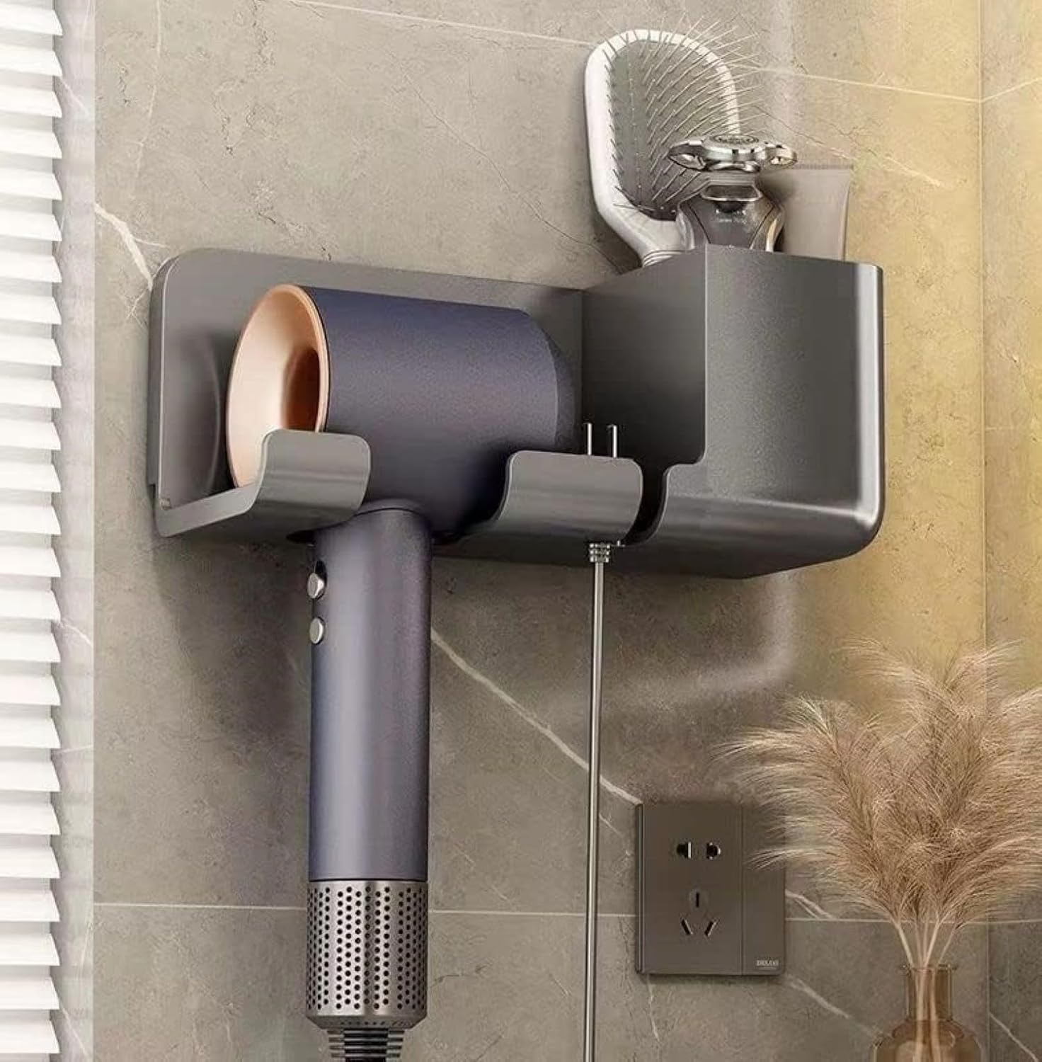 Busstier Saç Kurutma Makinesi Tutucu Banyo Organizeri: Duvara Monte Edilebilir, Pratik Depolama Çözümü (Antrasit)