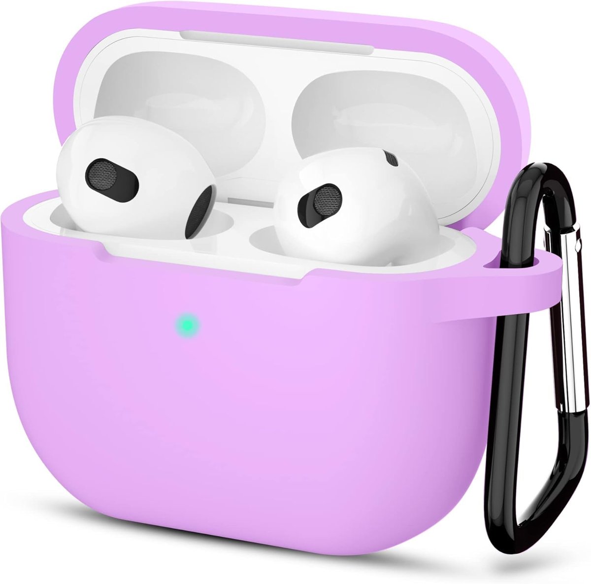 URUCHI AirPods 3. Nesil ile Uyumlu İnce ve Hafif Silikon Kılıf, Yumuşak Esnek Tasarım, Anahtarlıklı, Kablolu ve Kablosuz Şarj Uyumlu – Lila (A2564 A2565 A2566)