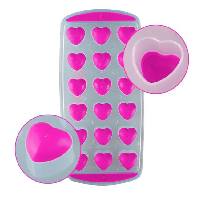 MyBru Slikon Tabanlı Kalpli 18 Hazneli Buz Kalıbı (Pembe)