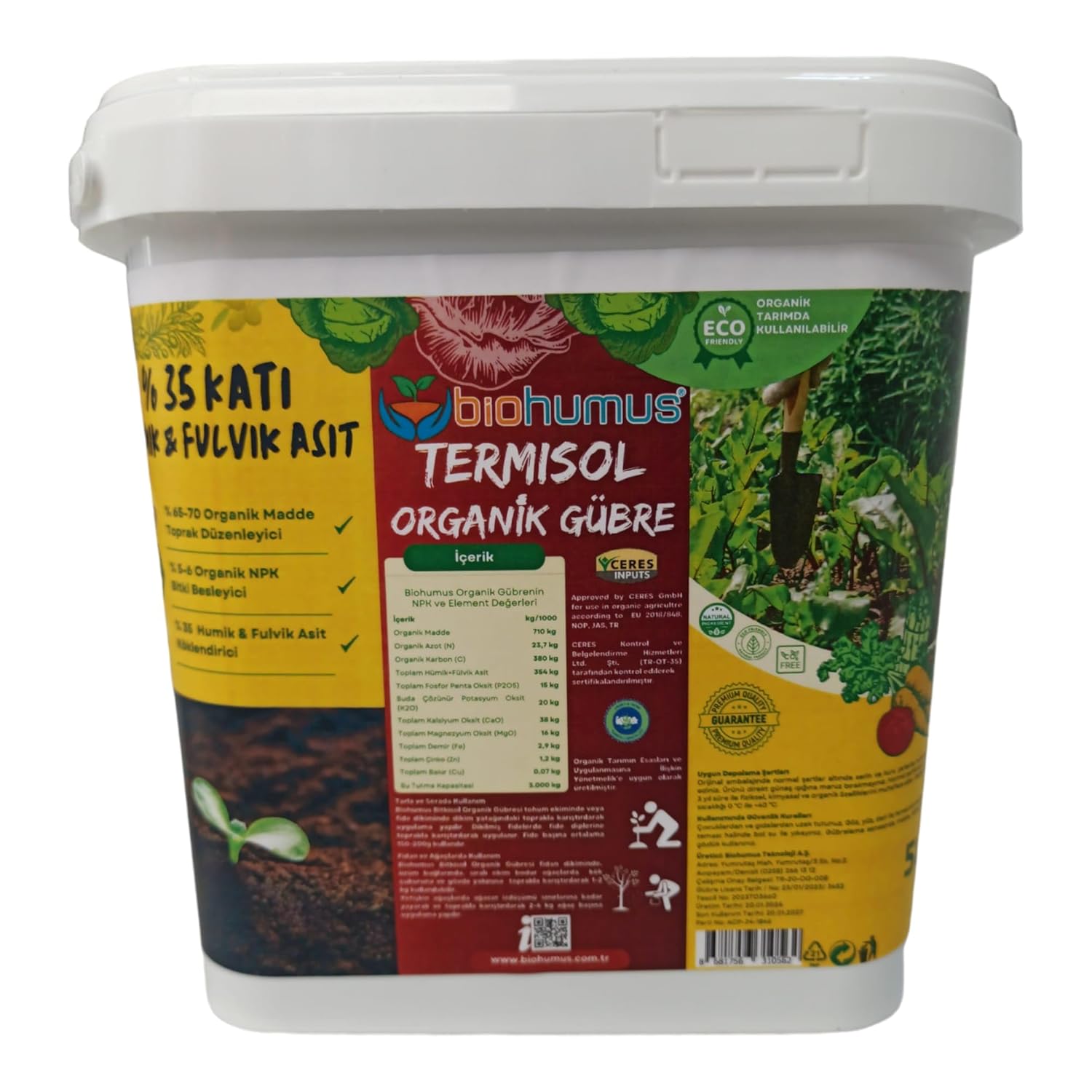 Biohumus HUMİK FULVİK ASİT, Organik gübre, Organik Sertifikalı, Kök geliştirici, toprak düzenleyici, bitki besleyici, 5 Litre