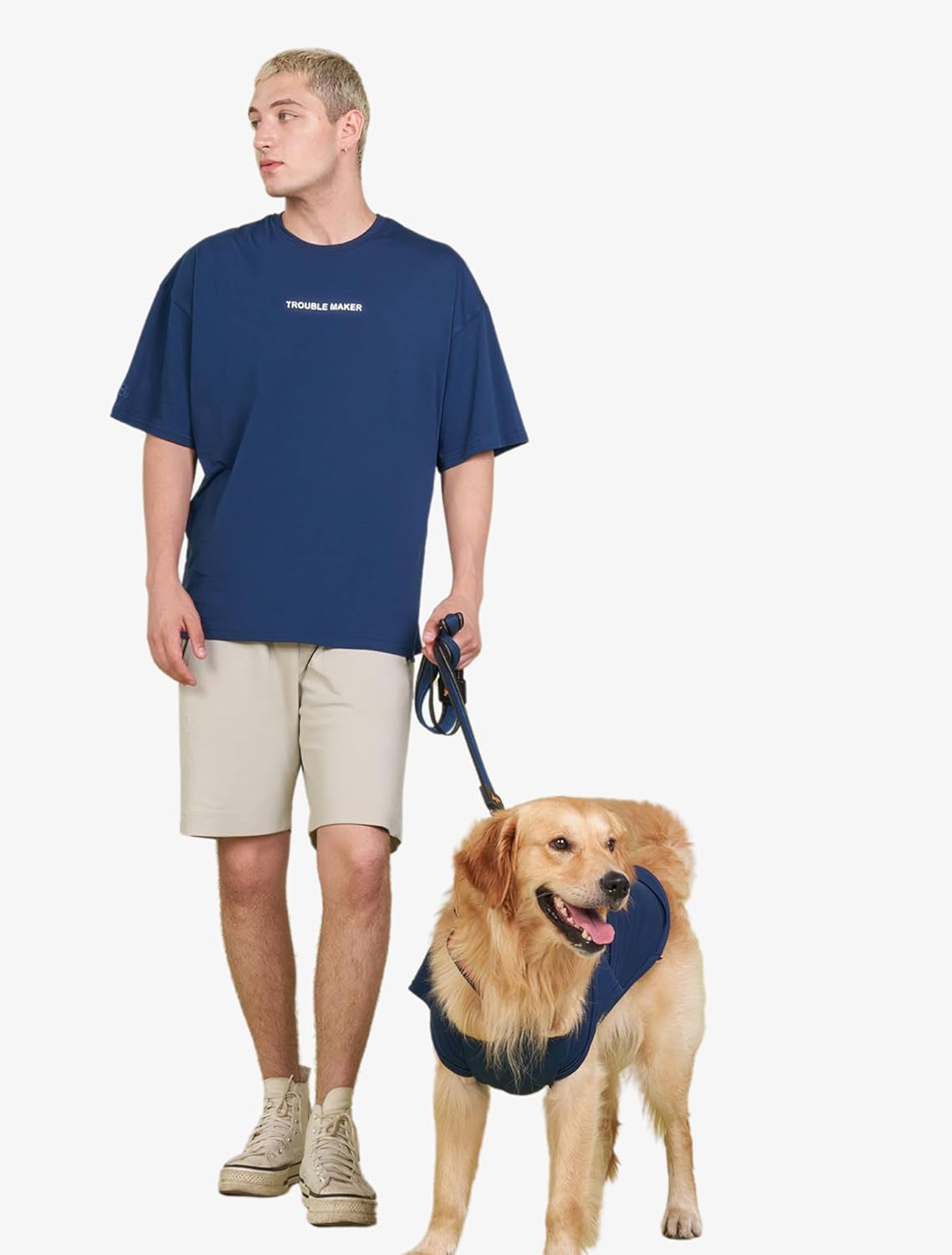 SALYA STORE Sahip ve Köpek Kombini Trouble Maker Lacivert T-shirt -%100 Pamuk, Rahat ve Şık Tasarım, Unisex, Tüm Irklar İçin Uygun, Yıkanabilir - (Dog Size: XS)