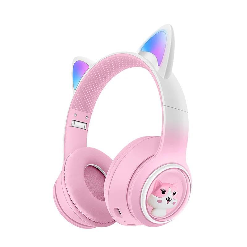 HEARTZ RENKLİ BÜYÜK A KALİTE KULAK ÜSTÜ TAÇ RENKLİ IŞIKLI KEDİ KULAKLI KEDİ KABARTMALI 5.3 VERSİON PED BALŞLIKLI BOYU AYARLANABİLEN ÇOK RAHAT BLUETOOTH KULAKLIK AKZ 02 (PEMBE)