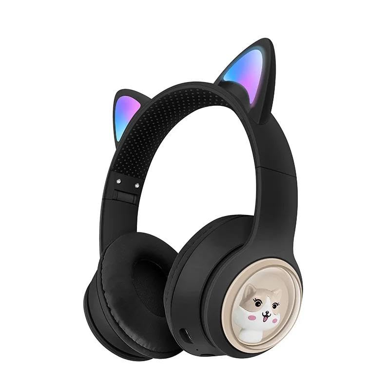 HEARTZ RENKLİ BÜYÜK A KALİTE KULAK ÜSTÜ TAÇ RENKLİ IŞIKLI KEDİ KULAKLI KEDİ KABARTMALI 5.3 VERSİON PED BALŞLIKLI BOYU AYARLANABİLEN ÇOK RAHAT BLUETOOTH KULAKLIK AKZ 02 (SİYAH)