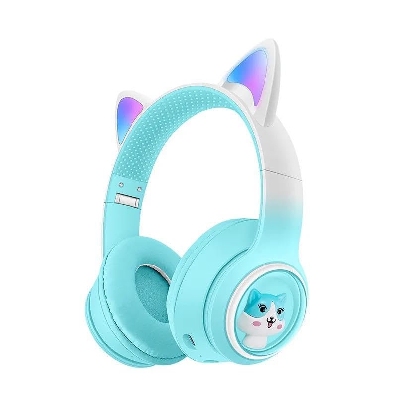HEARTZ RENKLİ BÜYÜK A KALİTE KULAK ÜSTÜ TAÇ RENKLİ IŞIKLI KEDİ KULAKLI KEDİ KABARTMALI 5.3 VERSİON PED BALŞLIKLI BOYU AYARLANABİLEN ÇOK RAHAT BLUETOOTH KULAKLIK AKZ 02 (TURQUAZ)