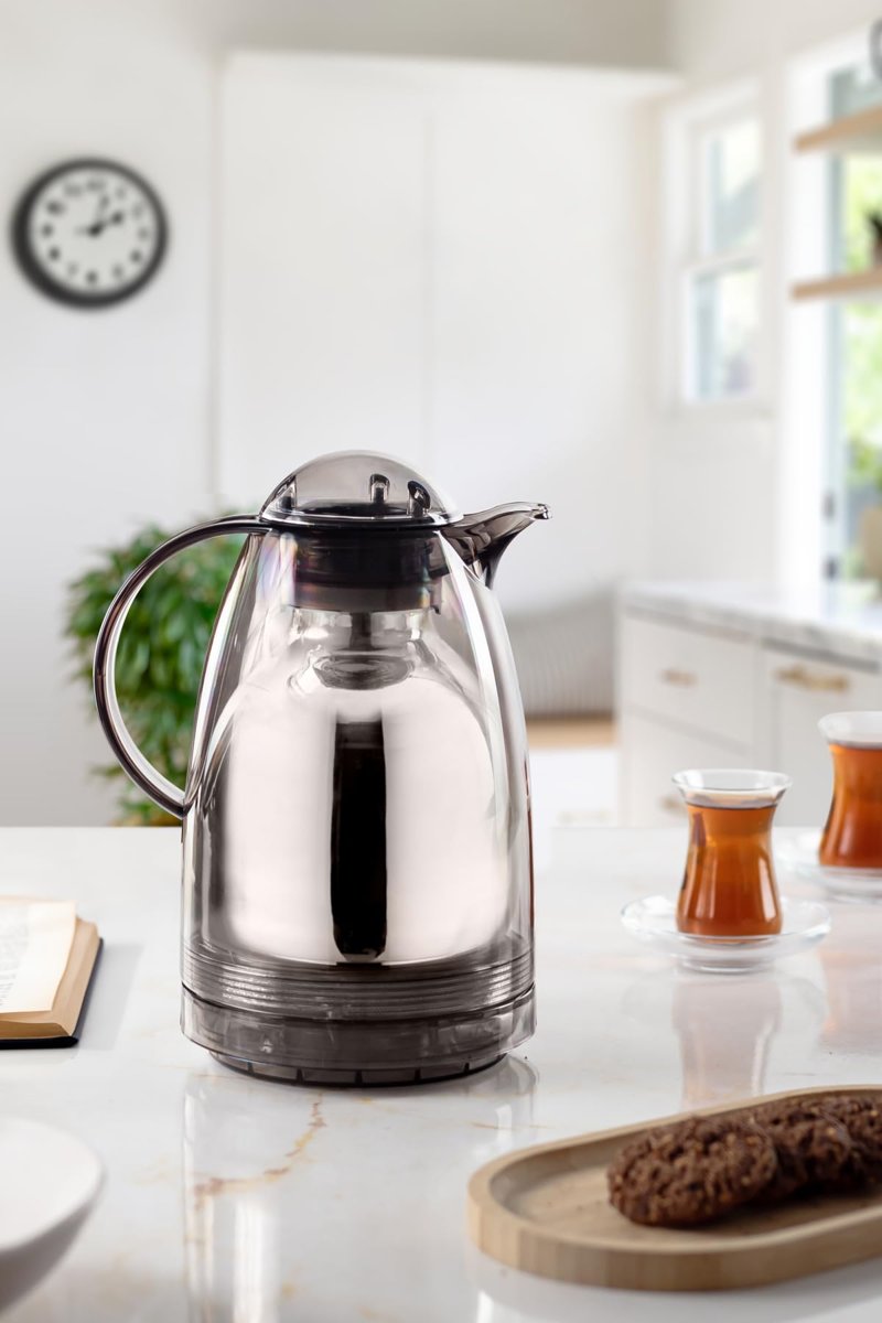 ews 1.5 LT Isı Yalıtımlı Çay Ve Soğuk Su Termosu Füme (12 Saat Sıcak Tutar& İçi Camdır)