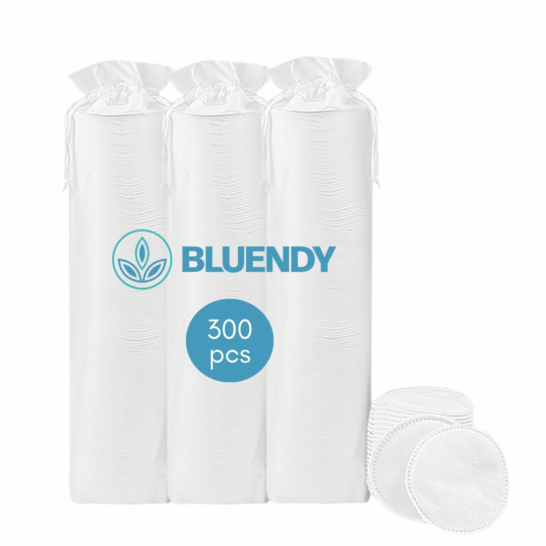 BLUENDY 300 Adet Yuvarlak Makyaj Temizleme Pamuğu -%100 Saf Premium Kalite Disk Pamuk, Fondöten ve Makyaj Çıkarma Pedi, Tüy Bırakmaz, Yumuşak ve Taşınabilir (M, Adet, 300)