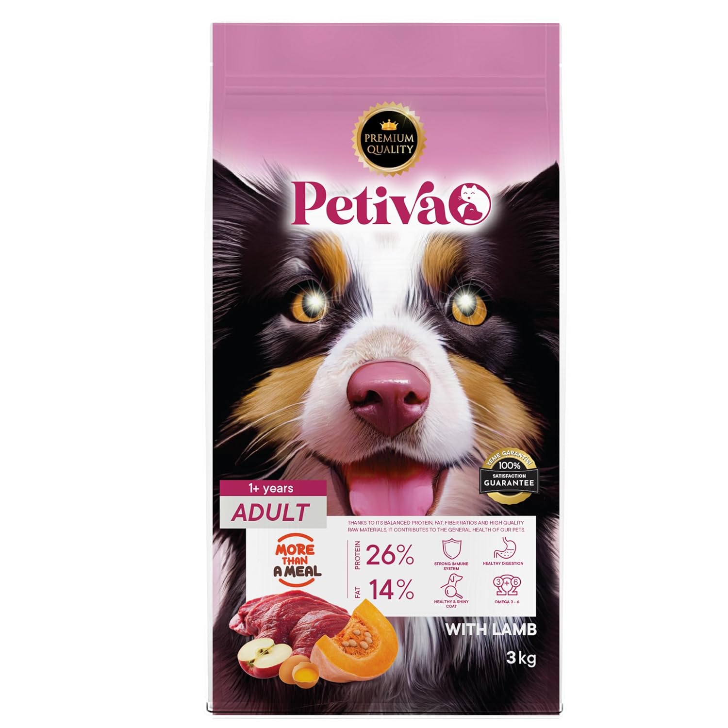 Petiva Yetişkin Köpekler İçin Kuzu Etli Kuru Köpek Maması (3 Kg, Kuzu)