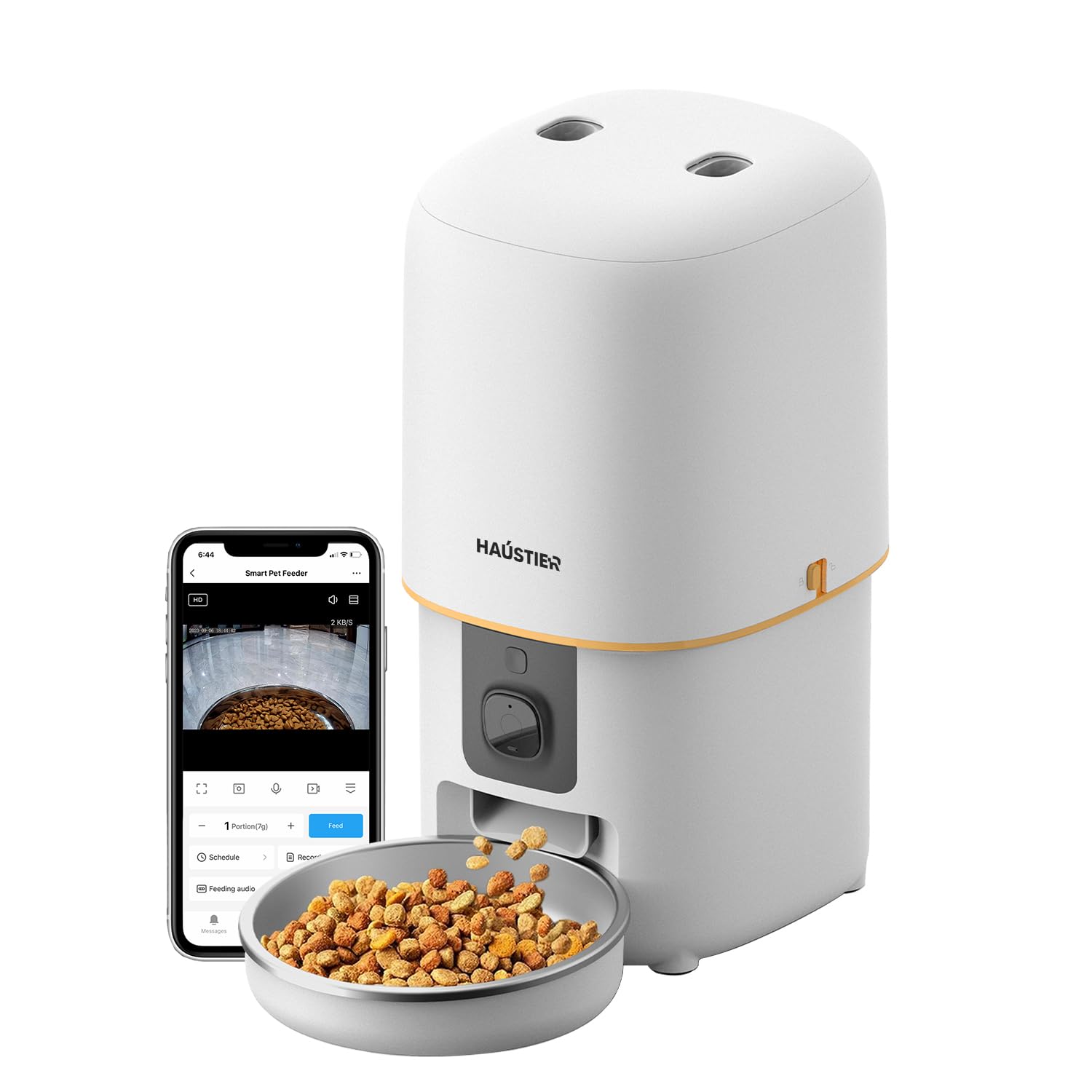 Haustier PF05 Kameralı 1080P FHD Gece Görüş Akıllı Kedi Köpek Otomatik Mama Kabı, Tuya App-Wifi Uzaktan Kontrol, Sesle Çağırma, 2.4Ghz-5Ghz, 4Lt hazne, Metal Kase (Beyaz)