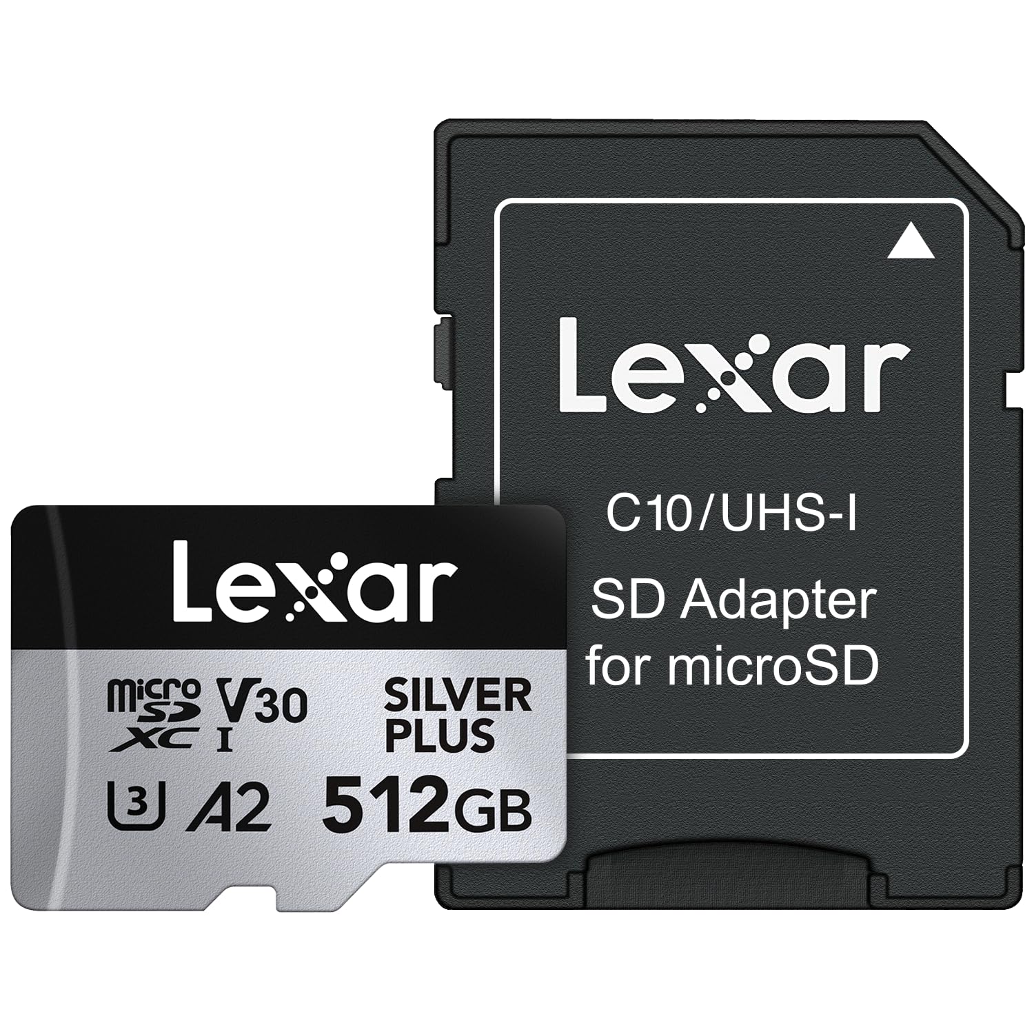 Lexar 512 GB Profesyonel Silver Plus microSDXC Hafıza Kartı w/SD Adaptör, UHS-I, C10, U3, V30, Full-HD ve 4K Video, 205/150 MB/s'ye kadar Okuma/Yazma, Videografçılar, Oyuncular (LMSSIPL512G-BNANU)