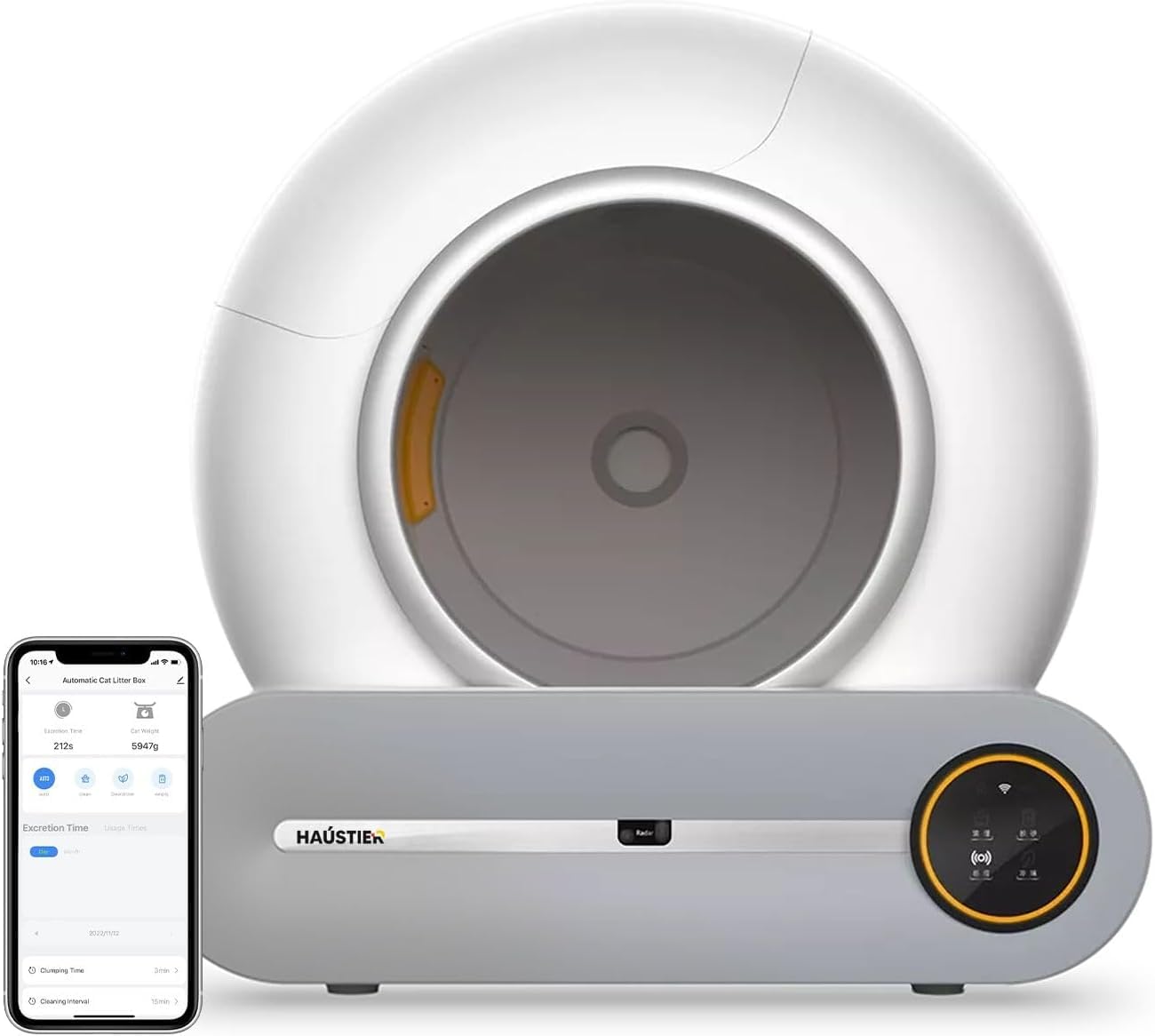 Haustier BF01 Akıllı Otomatik Kedi Tuvaleti, Uzaktan Kontrol, 65lt Hazne, 9lt Çöp haznesi-UV Kötü Koku Temizleme, Ağırlık sensörlü (3 Rulo/45 Adet Çöp Torbası Hediyeli)