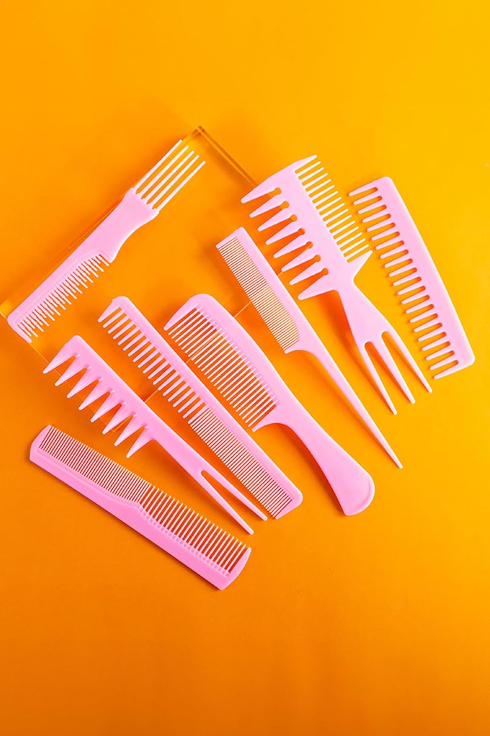 Mobee Taşınabilir Kuaför Çantası, Renkli, 8 Parça Saç Tarağı Seti, Profesyonel Ürün, Saç Tarak Seti (Pembe)