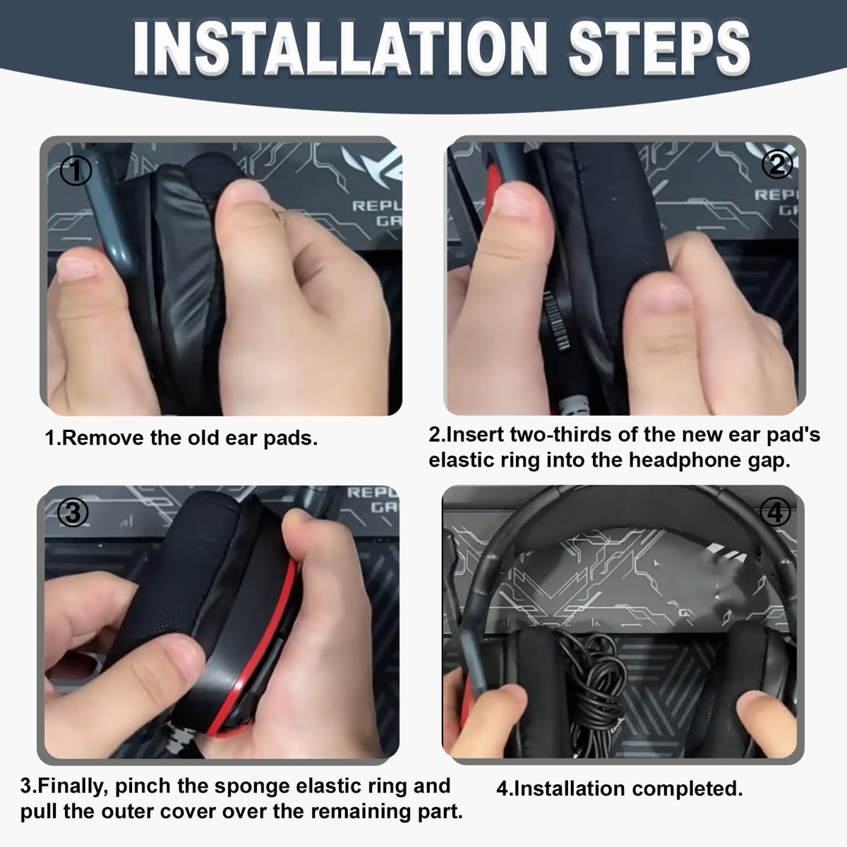 Corsair Void & Corsair Void PRO RGB Kablolu/Kablosuz Oyun Kulaklıkları için Yedek Kulak Pedleri, Kulak Yastığı Pedleri Kılıfı, Siyah Örgü Kumaş, Bellek Köpüğü-Siyah