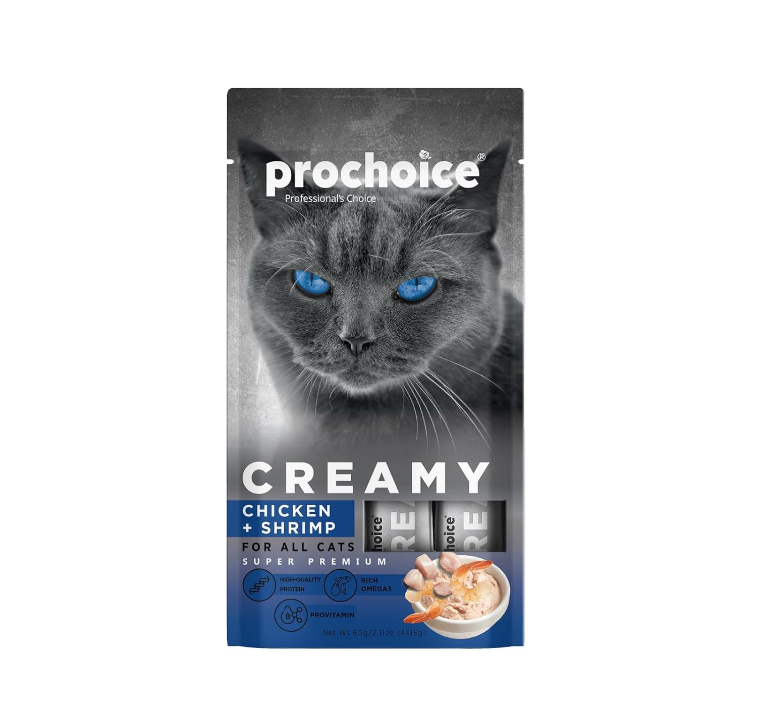 Prochoice Creamy Tavuklu ve Karidesli Sıvı Kedi Ödül Maması 4x15 gr